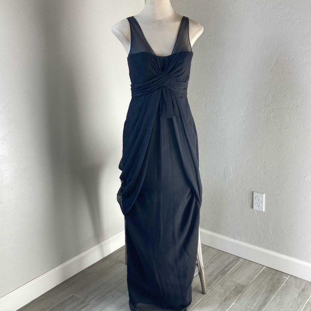 Vera Wang White Black Chiffon Column Gown Dress